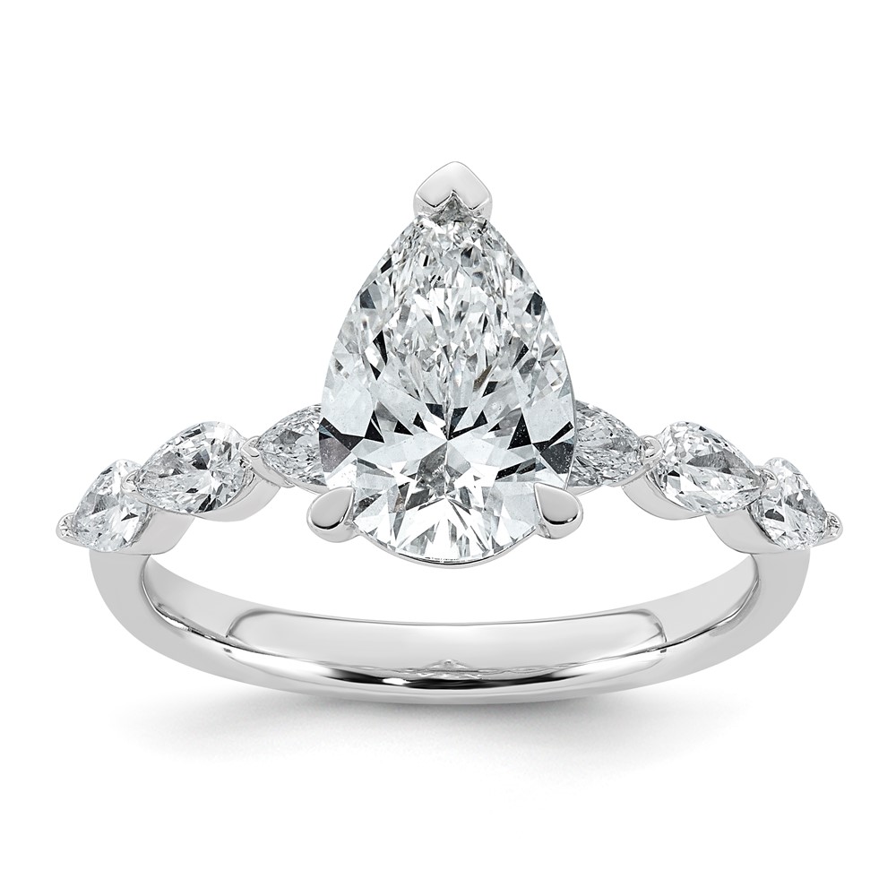 14K White Gold 2.62ct Cert Pear Ctr Lab Grown Dia VS+ F+ Ring with Pear Sides Comp