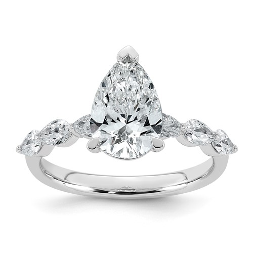 14K White Gold 2.62ct Cert Pear Ctr Lab Grown Dia VS+ F+ Ring with Pear Sides Comp