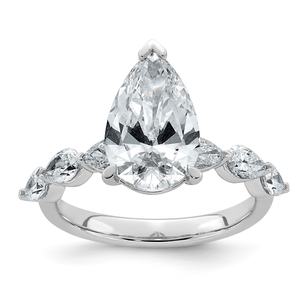 14K White Gold 3.88ct Cert Pear Ctr Lab Grown Dia VS+ F+ Ring with Pear Sides Comp