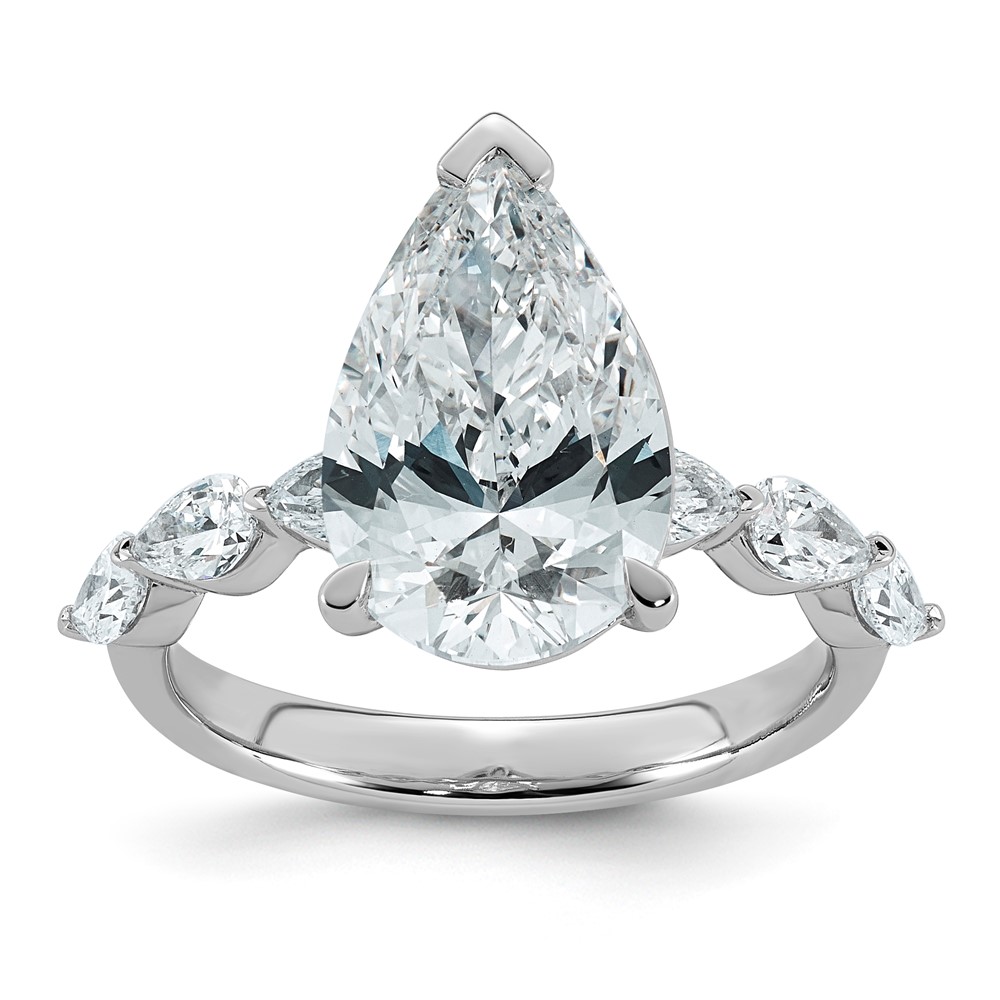 14K White Gold 4.88ct Cert Pear Ctr Lab Grown Dia VS+ F+ Ring with Pear Sides Comp
