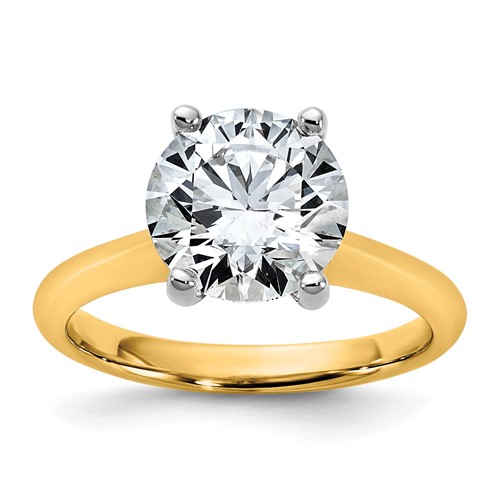 14K Two-tone 3 Carat Certified Lab Grown Diamond VS+ F+ Round 8X Complete Solitaire Ring