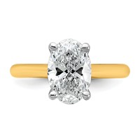 14K Two-tone 2 Carat Certified Lab Grown Diamond VS+ F+ Oval 8X Complete Solitaire Ring view 4