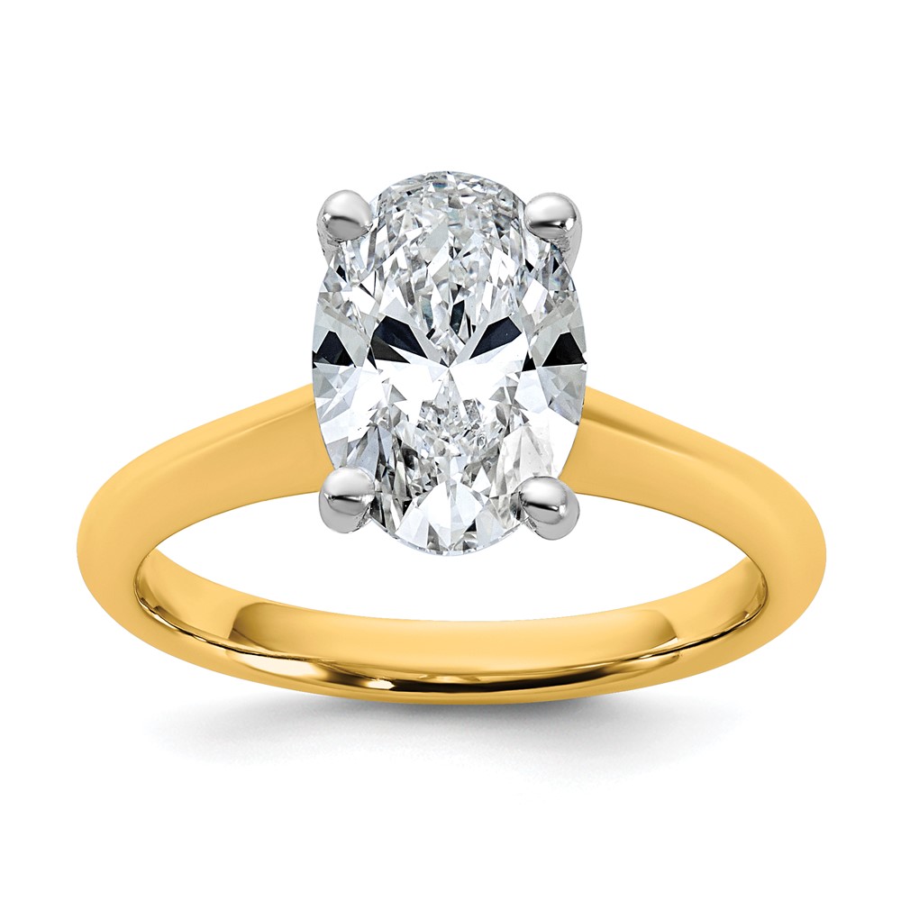 14K Two-tone 2 Carat Certified Lab Grown Diamond VS+ F+ Oval 8X Complete Solitaire Ring