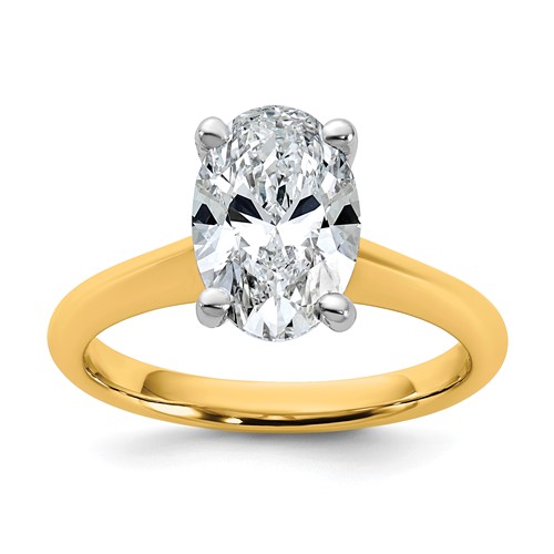 14K Two-tone 2 Carat Certified Lab Grown Diamond VS+ F+ Oval 8X Complete Solitaire Ring