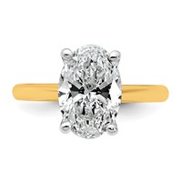 14K Two-tone 3 Carat Certified Lab Grown Diamond VS+ F+ Oval 8X Complete Solitaire Ring view 4