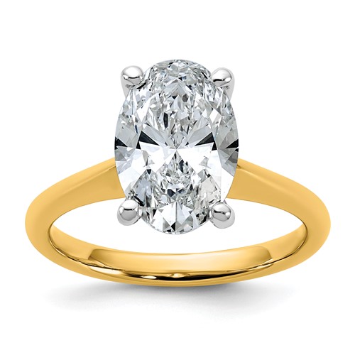 14K Two-tone 3 Carat Certified Lab Grown Diamond VS+ F+ Oval 8X Complete Solitaire Ring