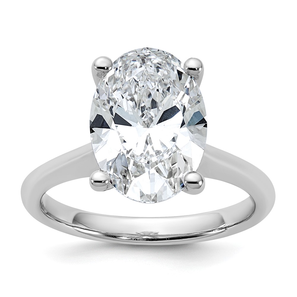 14K White Gold 4 Carat Certified Lab Grown Diamond VS+ F+ Oval 8X Complete Solitaire Ring