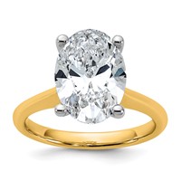 14K Two-tone 4 Carat Certified Lab Grown Diamond VS+ F+ Oval 8X Complete Solitaire Ring view 1