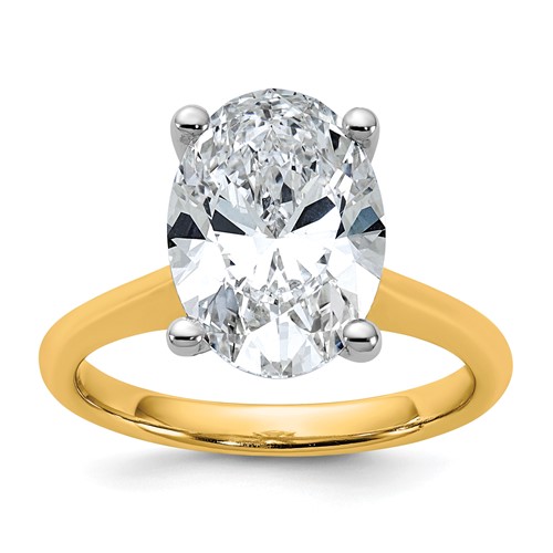 14K Two-tone 4 Carat Certified Lab Grown Diamond VS+ F+ Oval 8X Complete Solitaire Ring