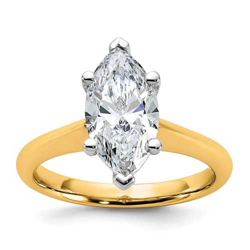 14K Two-tone 2 Carat Certified Lab Grown Diamond VS+ F+ Marquise 8X Complete Solitaire Ring