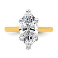 14K Two-tone 3 Carat Certified Lab Grown Diamond VS+ F+ Marquise 8X Complete Solitaire Ring view 4