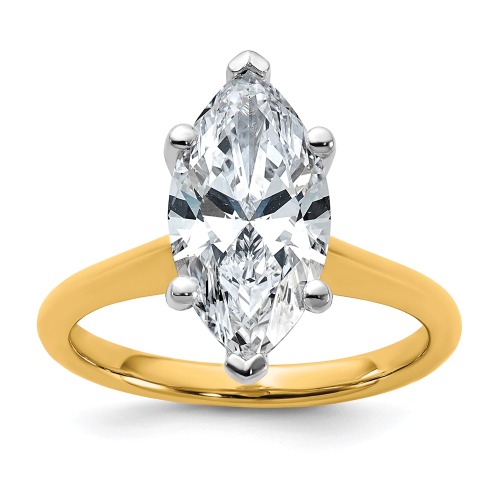 14K Two-tone 3 Carat Certified Lab Grown Diamond VS+ F+ Marquise 8X Complete Solitaire Ring