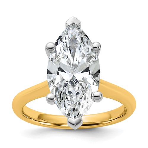 14K Two-tone 4 Carat Certified Lab Grown Diamond VS+ F+ Marquise 8X Complete Solitaire Ring