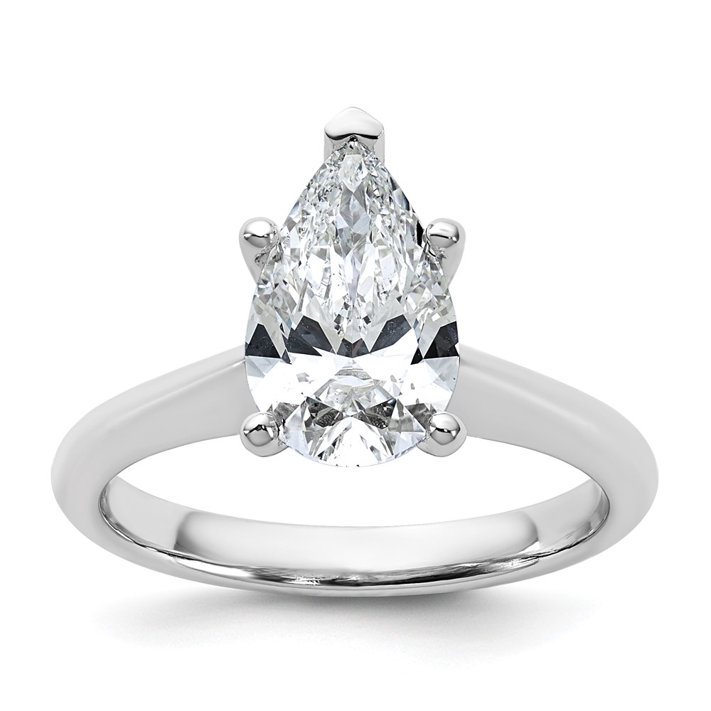 14K White Gold 2 Carat Certified Lab Grown Diamond VS+ F+ Pear 8X Complete Solitaire Ring