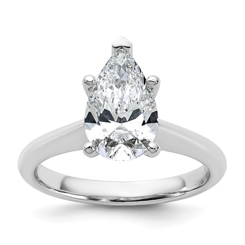 14K White Gold 2 Carat Certified Lab Grown Diamond VS+ F+ Pear 8X Complete Solitaire Ring