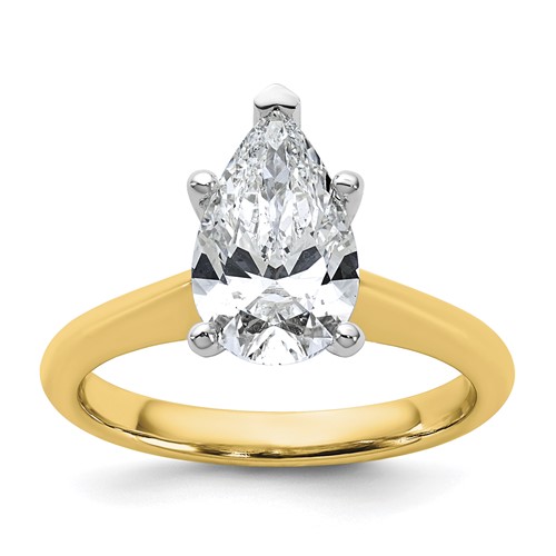 14K Two-tone 2 Carat Certified Lab Grown Diamond VS+ F+ Pear 8X Complete Solitaire Ring