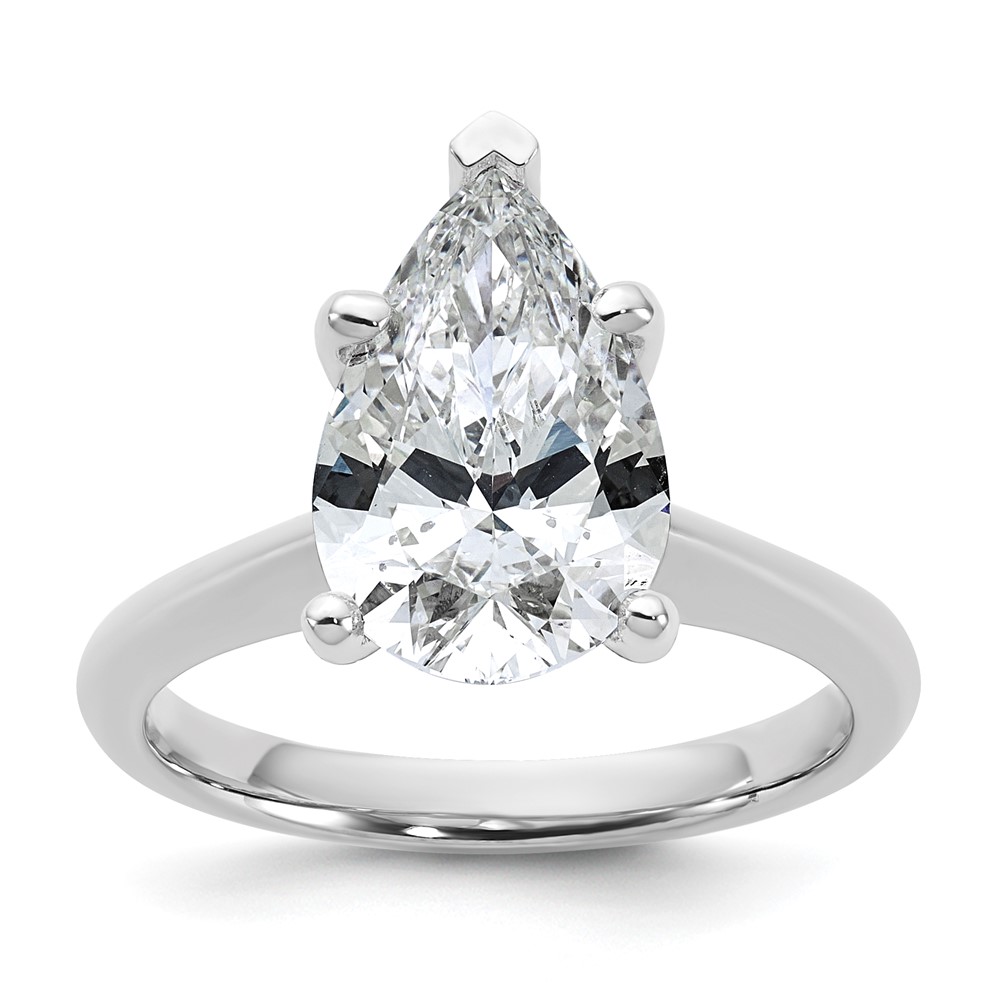 14K White Gold 3 Carat Certified Lab Grown Diamond VS+ F+ Pear 8X Complete Solitaire Ring