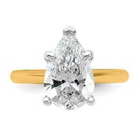 14K Two-tone 3 Carat Certified Lab Grown Diamond VS+ F+ Pear 8X Complete Solitaire Ring view 4