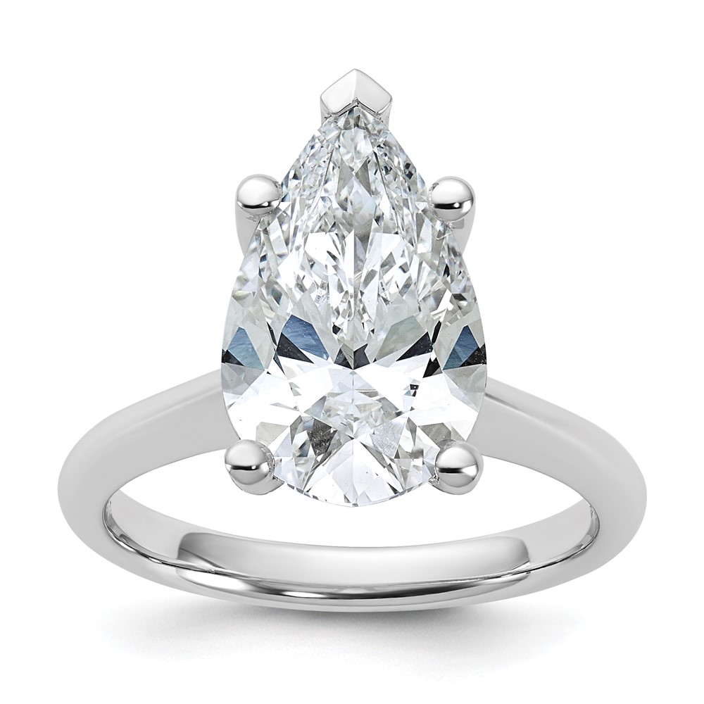 14K White Gold 4 Carat Certified Lab Grown Diamond VS+ F+ Pear 8X Complete Solitaire Ring