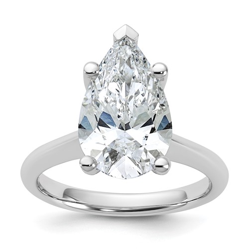 14K White Gold 4 Carat Certified Lab Grown Diamond VS+ F+ Pear 8X Complete Solitaire Ring