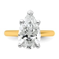 14K Two-tone 4 Carat Certified Lab Grown Diamond VS+ F+ Pear 8X Complete Solitaire Ring view 4