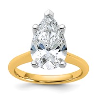 14K Two-tone 4 Carat Certified Lab Grown Diamond VS+ F+ Pear 8X Complete Solitaire Ring view 1