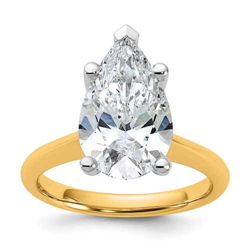14K Two-tone 4 Carat Certified Lab Grown Diamond VS+ F+ Pear 8X Complete Solitaire Ring