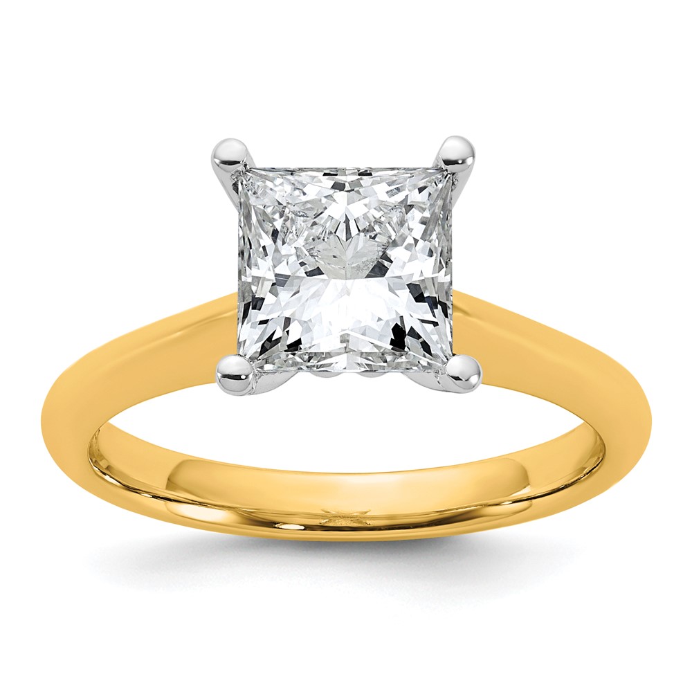 14K Two-tone 2 Carat Certified Lab Grown Diamond VS+ F+ Princess 8X Complete Solitaire Ring