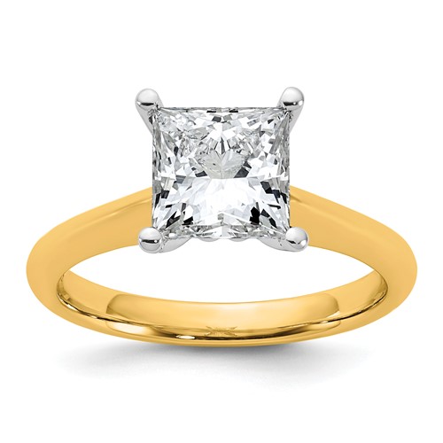 14K Two-tone 2 Carat Certified Lab Grown Diamond VS+ F+ Princess 8X Complete Solitaire Ring
