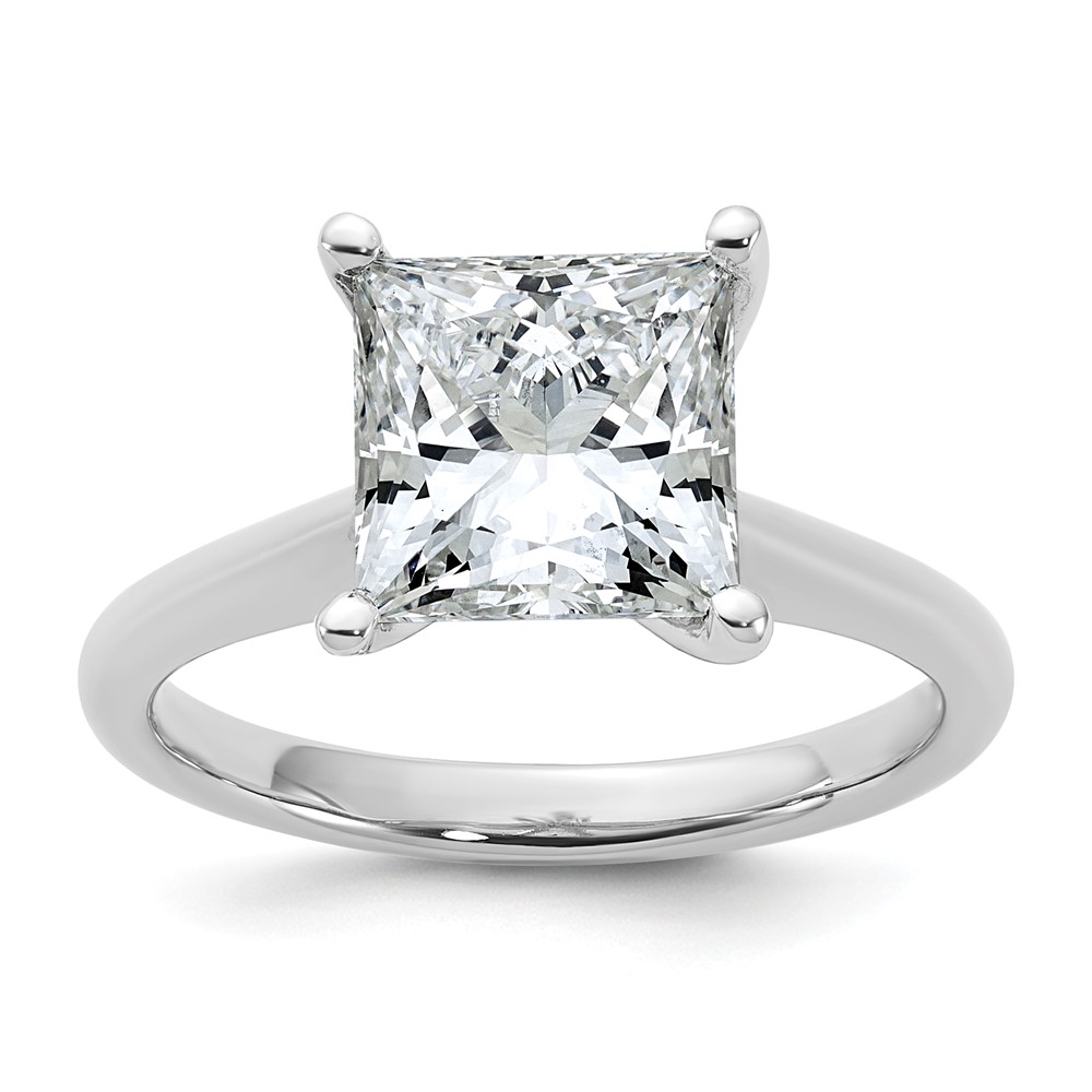 14K White Gold 3 Carat Certified Lab Grown Diamond VS+ F+ Princess 8X Complete Solitaire Ring