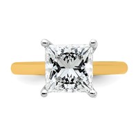 14K Two-tone 3 Carat Certified Lab Grown Diamond VS+ F+ Princess 8X Complete Solitaire Ring view 4
