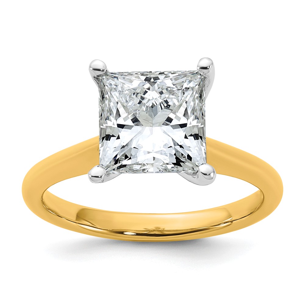 14K Two-tone 3 Carat Certified Lab Grown Diamond VS+ F+ Princess 8X Complete Solitaire Ring