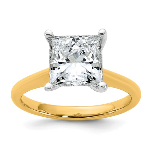 14K Two-tone 3 Carat Certified Lab Grown Diamond VS+ F+ Princess 8X Complete Solitaire Ring