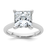 14K White Gold 4 Carat Certified Lab Grown Diamond VS+ F+ Princess 8X Complete Solitaire Ring view 1