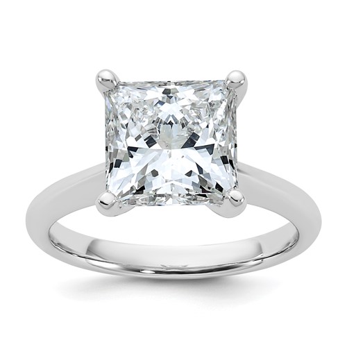 14K White Gold 4 Carat Certified Lab Grown Diamond VS+ F+ Princess 8X Complete Solitaire Ring