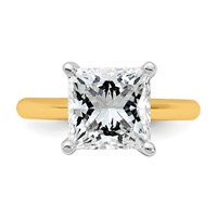 14K Two-tone 4 Carat Certified Lab Grown Diamond VS+ F+ Princess 8X Complete Solitaire Ring view 4
