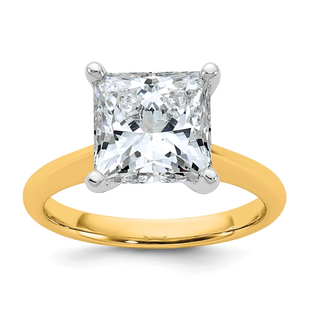 14K Two-tone 4 Carat Certified Lab Grown Diamond VS+ F+ Princess 8X Complete Solitaire Ring