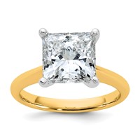14K Two-tone 4 Carat Certified Lab Grown Diamond VS+ F+ Princess 8X Complete Solitaire Ring view 1