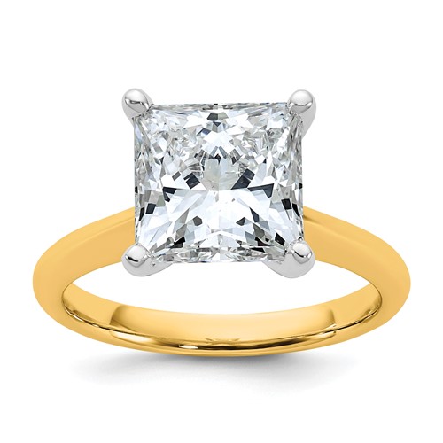 14K Two-tone 4 Carat Certified Lab Grown Diamond VS+ F+ Princess 8X Complete Solitaire Ring