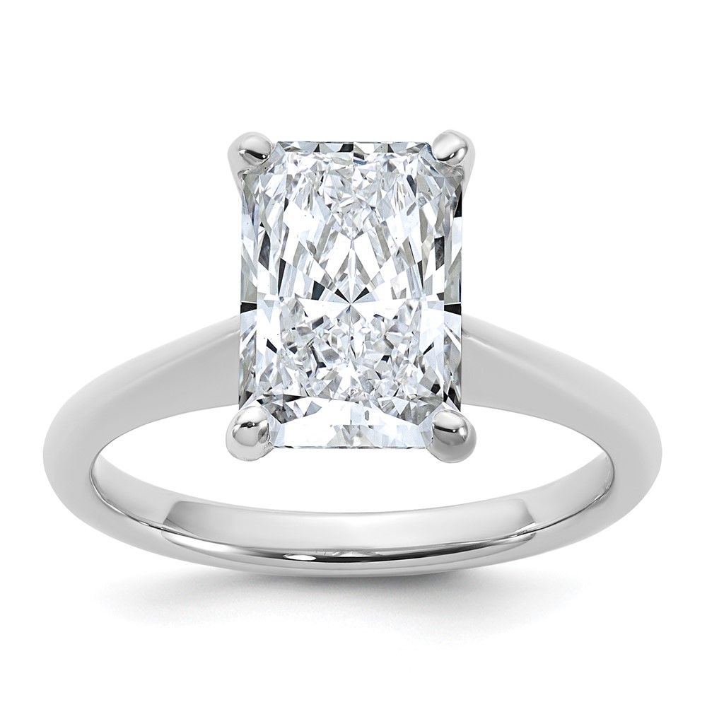 14K White Gold 3 Carat Certified Lab Grown Diamond VS+ F+ Radiant 8X Complete Solitaire Ring