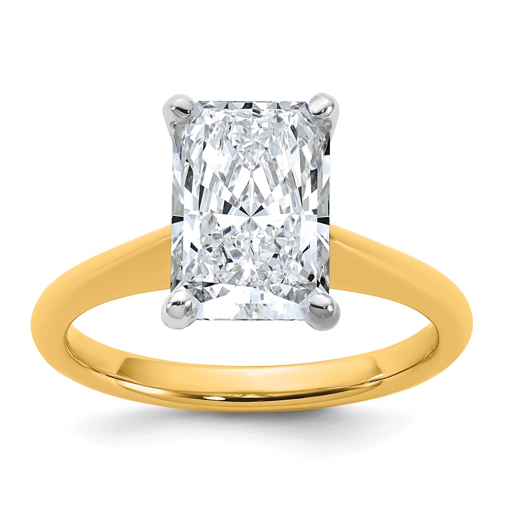 14K Two-tone 3 Carat Certified Lab Grown Diamond VS+ F+ Radiant 8X Complete Solitaire Ring