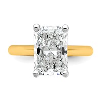 14K Two-tone 4 Carat Certified Lab Grown Diamond VS+ F+ Radiant 8X Complete Solitaire Ring view 4
