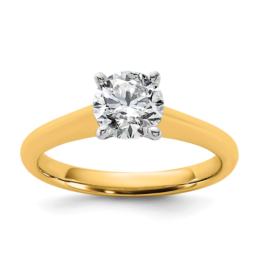 14K Two-tone 1 Carat Certified Lab Grown Diamond VS+ F+ Round 8X Complete Solitaire Ring