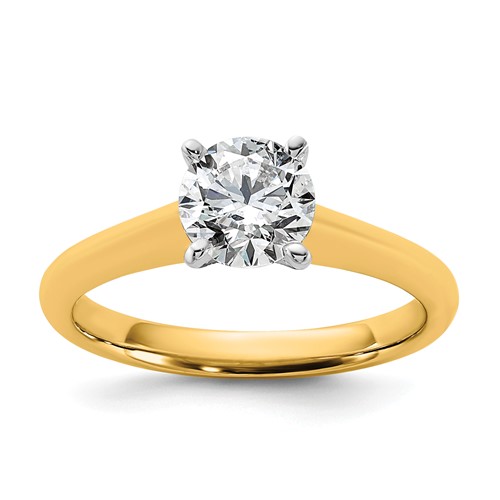 14K Two-tone 1 Carat Certified Lab Grown Diamond VS+ F+ Round 8X Complete Solitaire Ring