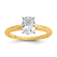 14K Two-tone 1 Carat Certified Lab Grown Diamond VS+ F+ Oval 8X Complete Solitaire Ring view 1