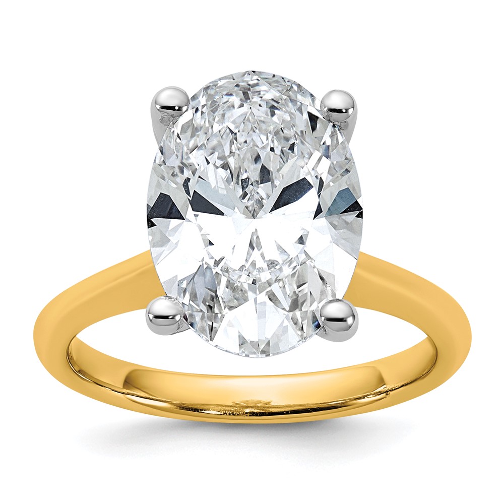 14K Two-tone 5 Carat Certified Lab Grown Diamond VS+ F+ Oval 8X Complete Solitaire Ring