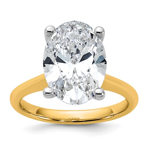 14K Two-tone 5 Carat Certified Lab Grown Diamond VS+ F+ Oval 8X Complete Solitaire Ring
