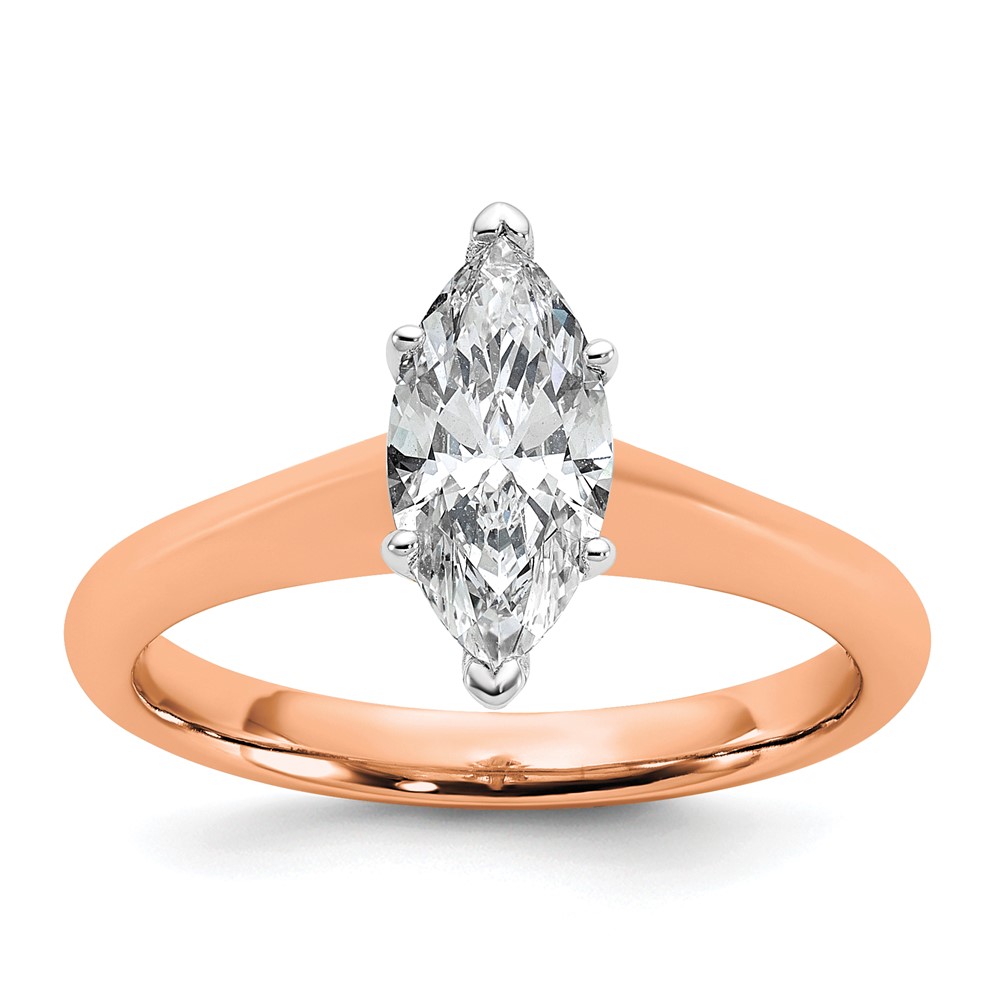14ktt: RG Shank, WG Head, 1ct Cert Lab Grown VS+ F+ Marquise 8X Dia Ring