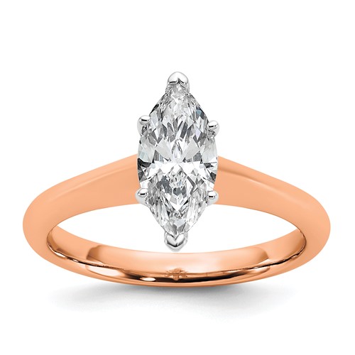 14ktt: RG Shank, WG Head, 1ct Cert Lab Grown VS+ F+ Marquise 8X Dia Ring