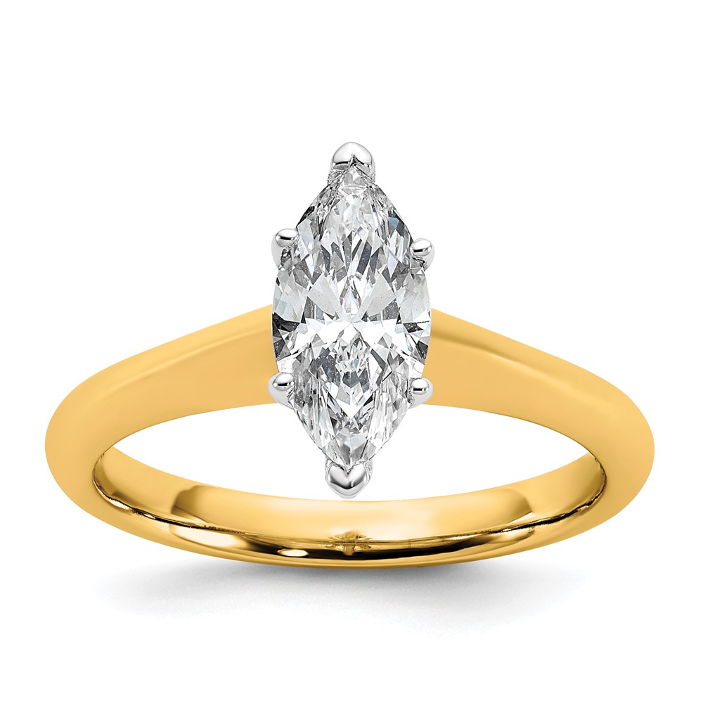 14K Two-tone 1 Carat Certified Lab Grown Diamond VS+ F+ Marquise 8X Complete Solitaire Ring